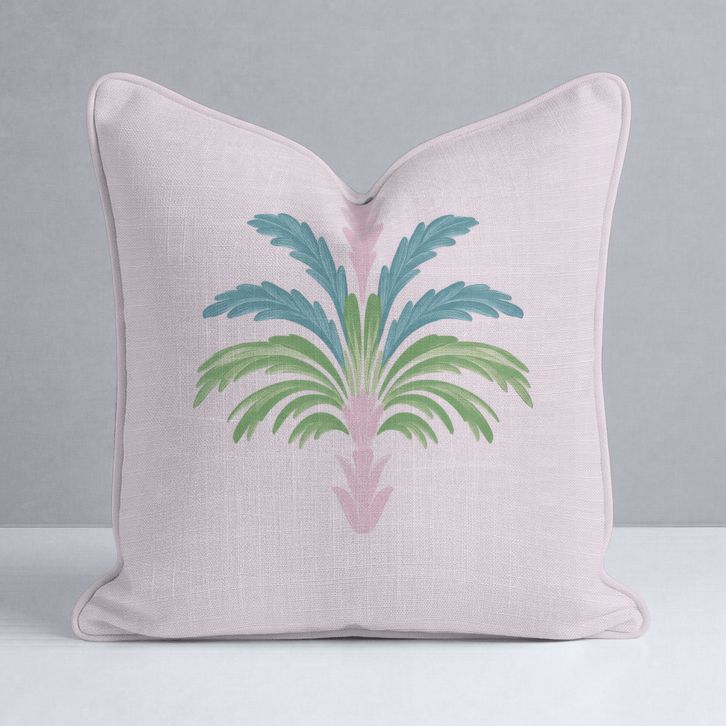 Bellagio Blush Baby Pink Palm Throw Pillow - Lemon Park
