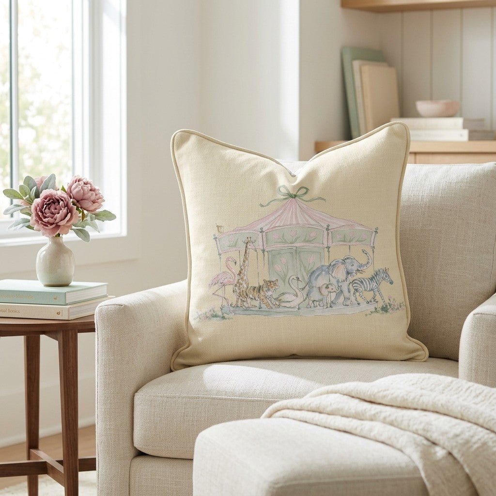 Juliet's Garden Easter Carrousel Throw Pillow