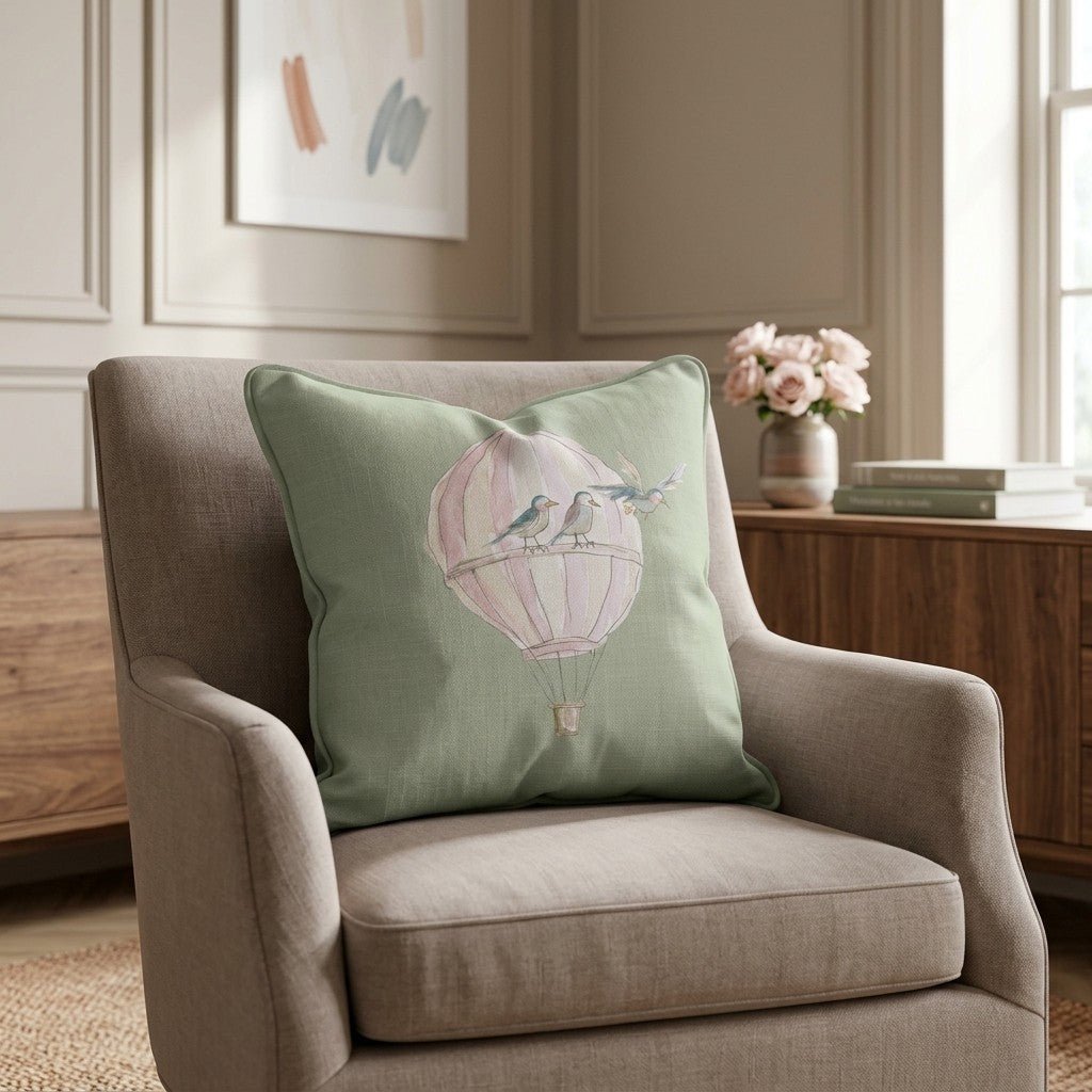 Juliet's Garden Pistachio Balloon Throw Pillow
