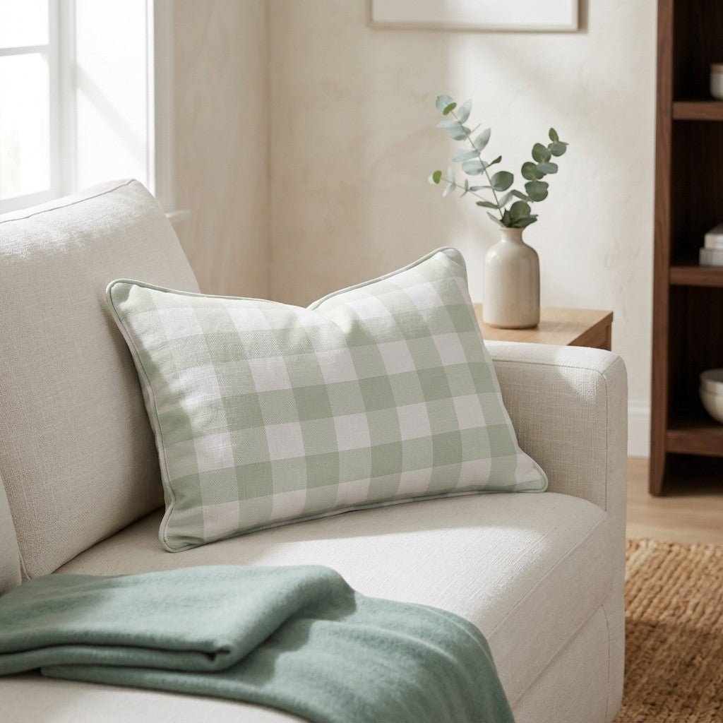 Juliet's Garden Pistachio Gingham Throw Pillow