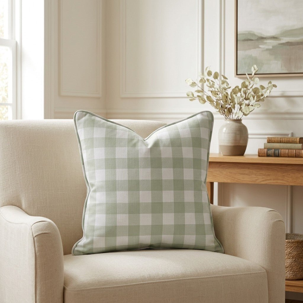 Juliet's Garden Pistachio Gingham Throw Pillow