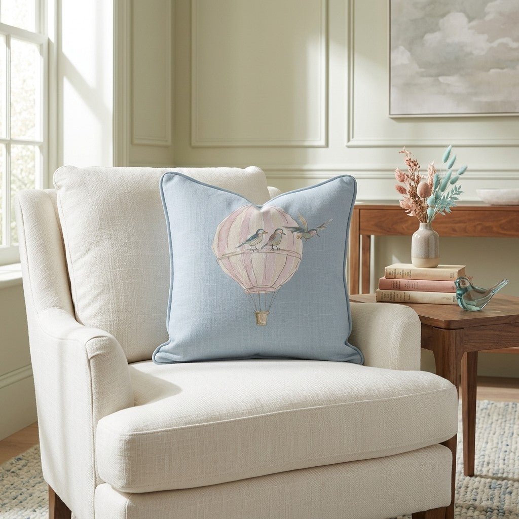 Juliet's Garden Robin Blue Balloon Throw Pillow