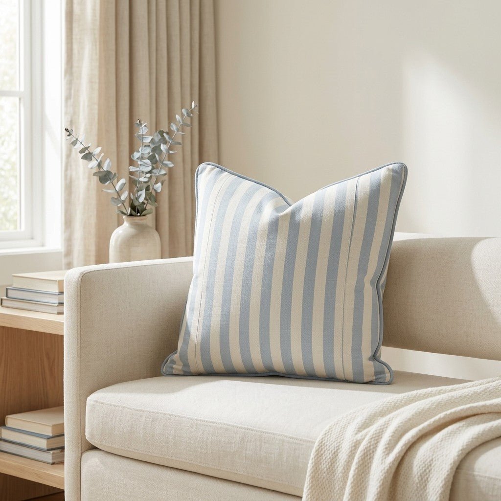 Juliet's Garden Robin Blue Stripe Throw Pillow