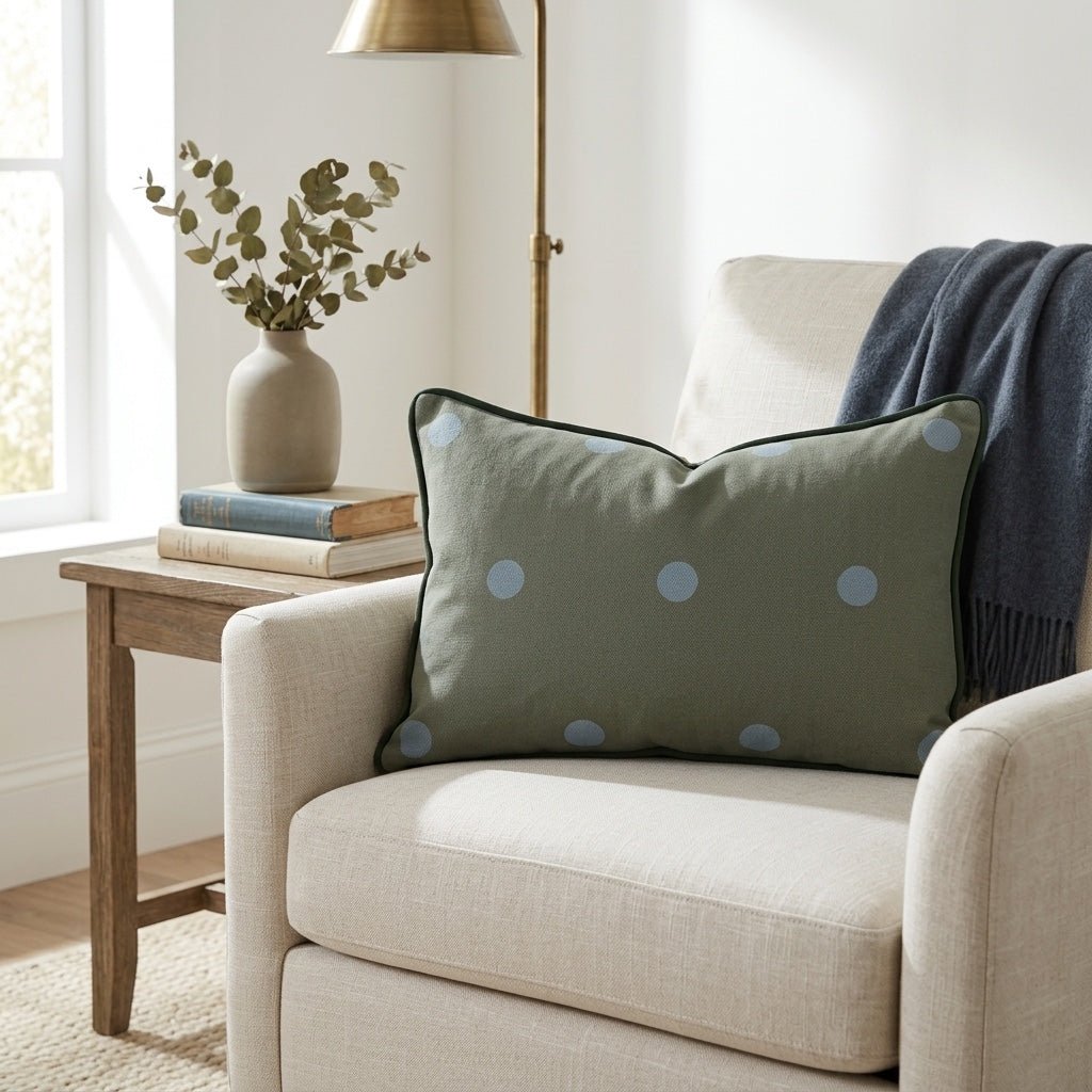 The Silk Garden Evergreen Dots Throw Pillow